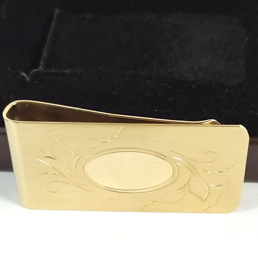 Vintage Hadley Gold Plated Floral Etched Money Clip Pierre Laurent Paris